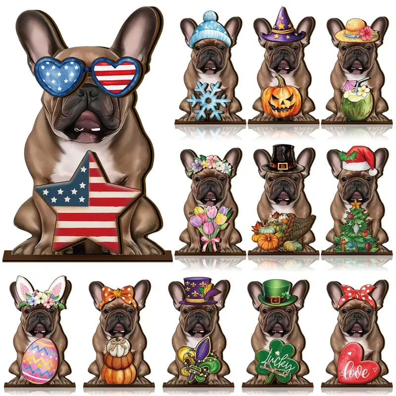 Cute Animal Wooden Sign – Interchangeable Magnetic Hats & Seasonal Decor