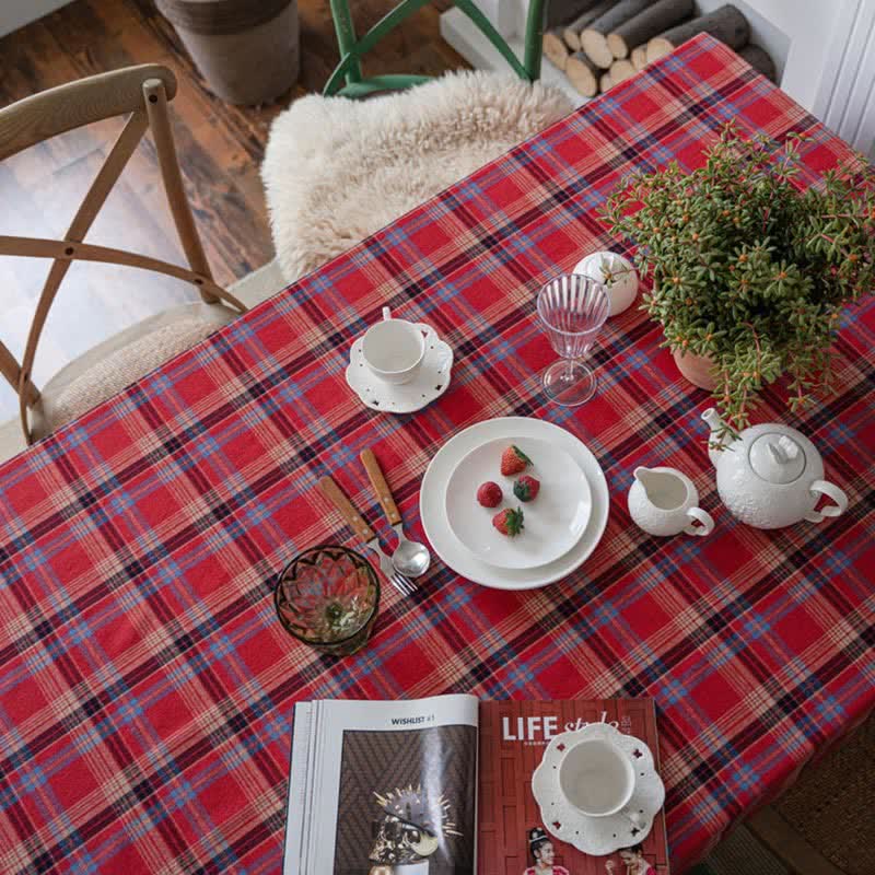 Ownkoti Classic Red Plaid Table Cover Tablecloth