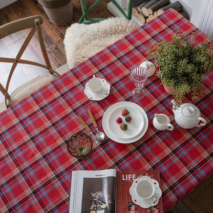 Ownkoti Classic Red Plaid Table Cover Tablecloth