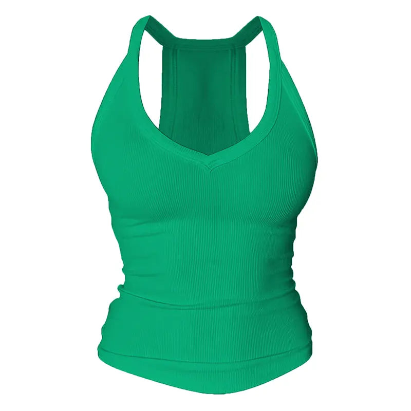 V Neck Cotton Tank Tops with Built-in Shelf Bra Sleeveless Racerback Fitted Basic Cami Shirts