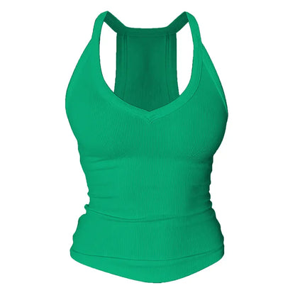 V Neck Cotton Tank Tops with Built-in Shelf Bra Sleeveless Racerback Fitted Basic Cami Shirts