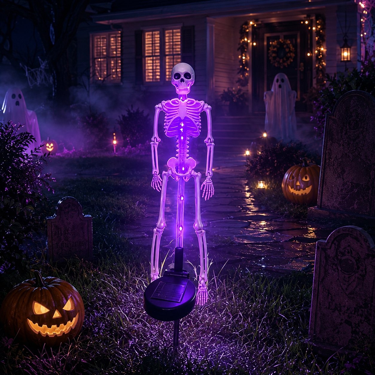 Purple solar skeleton garden light