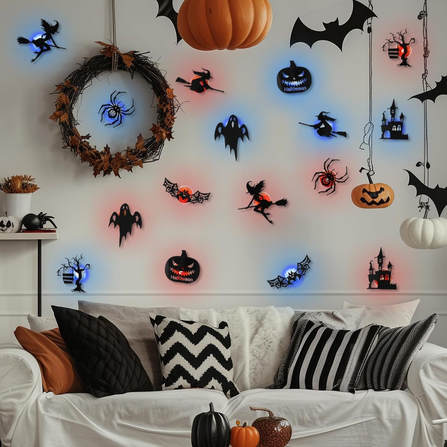🔥 LAST DAY 50% OFF | 8-Pack Halloween LED Silhouette Wall Lights – Battery-Powered Peel & Stick Decor