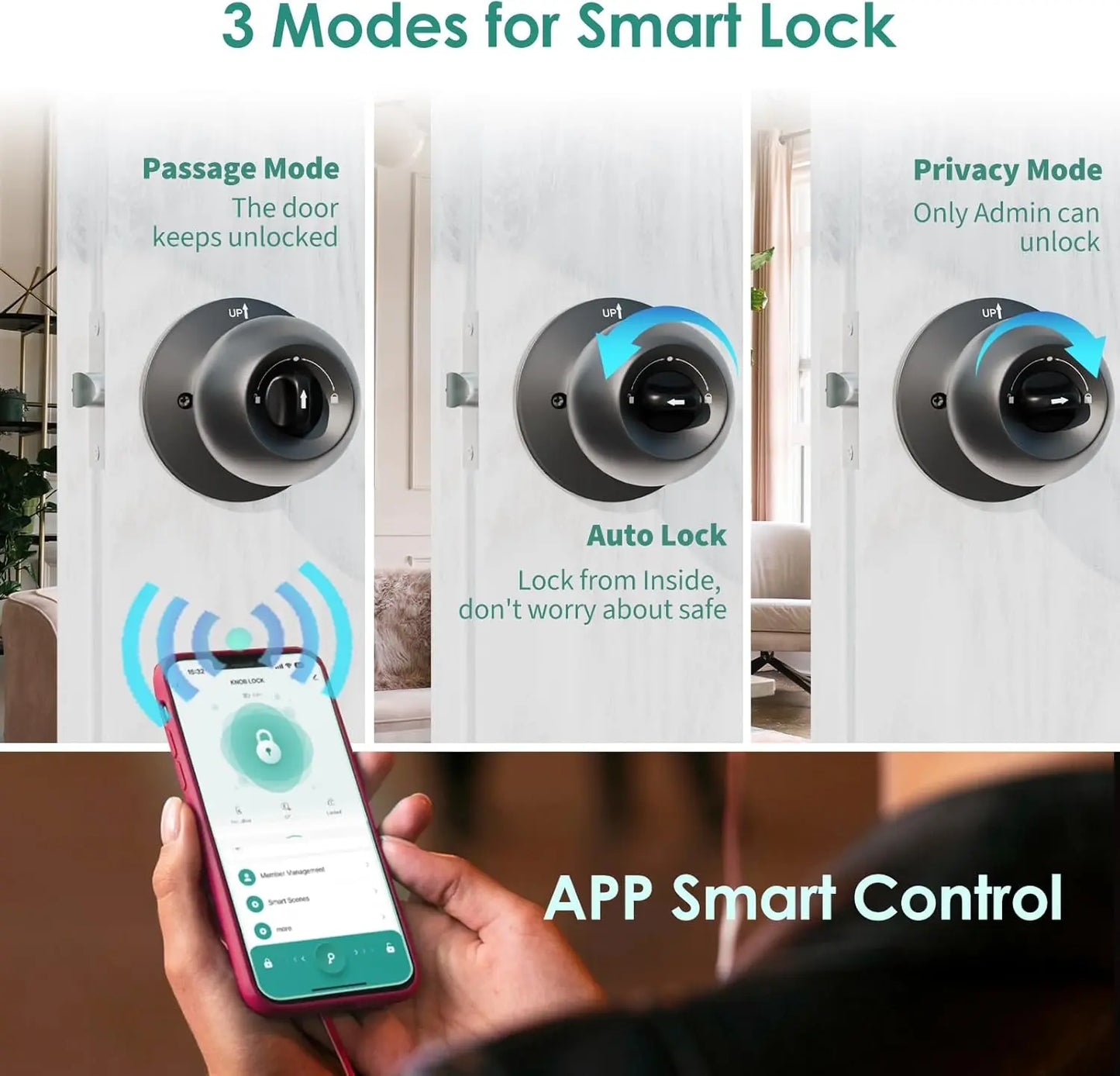 Biometric Door Knob, Keyless Entry Door Lock for Garages-2 Pcs