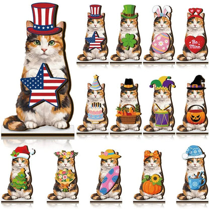 Cute Animal Wooden Sign – Interchangeable Magnetic Hats & Seasonal Decor