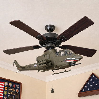 🛩️ Military Helicopter Ceiling Fan Decor – Realistic Hanging Ornament for Man Cave & Home