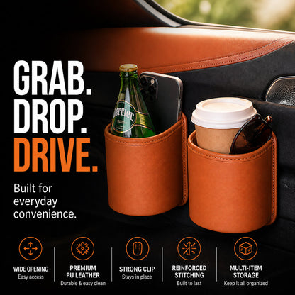🚗🧺 50% OFF! Leather Car Door Cup Holder – Wide‑mouth opening, easy reach for drinks & phone