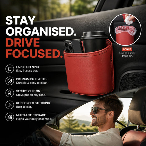 🚗🧺 50% OFF! Leather Car Door Cup Holder – Wide‑mouth opening, easy reach for drinks & phone