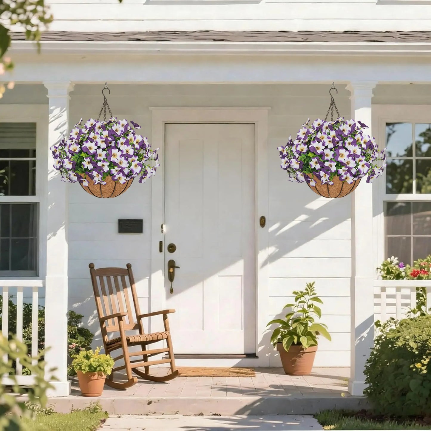 1 Faux Crepe Myrtle Hanging Baskets – UV Resistant Artificial Flower Planters with Coconut Liner & Metal Chain
