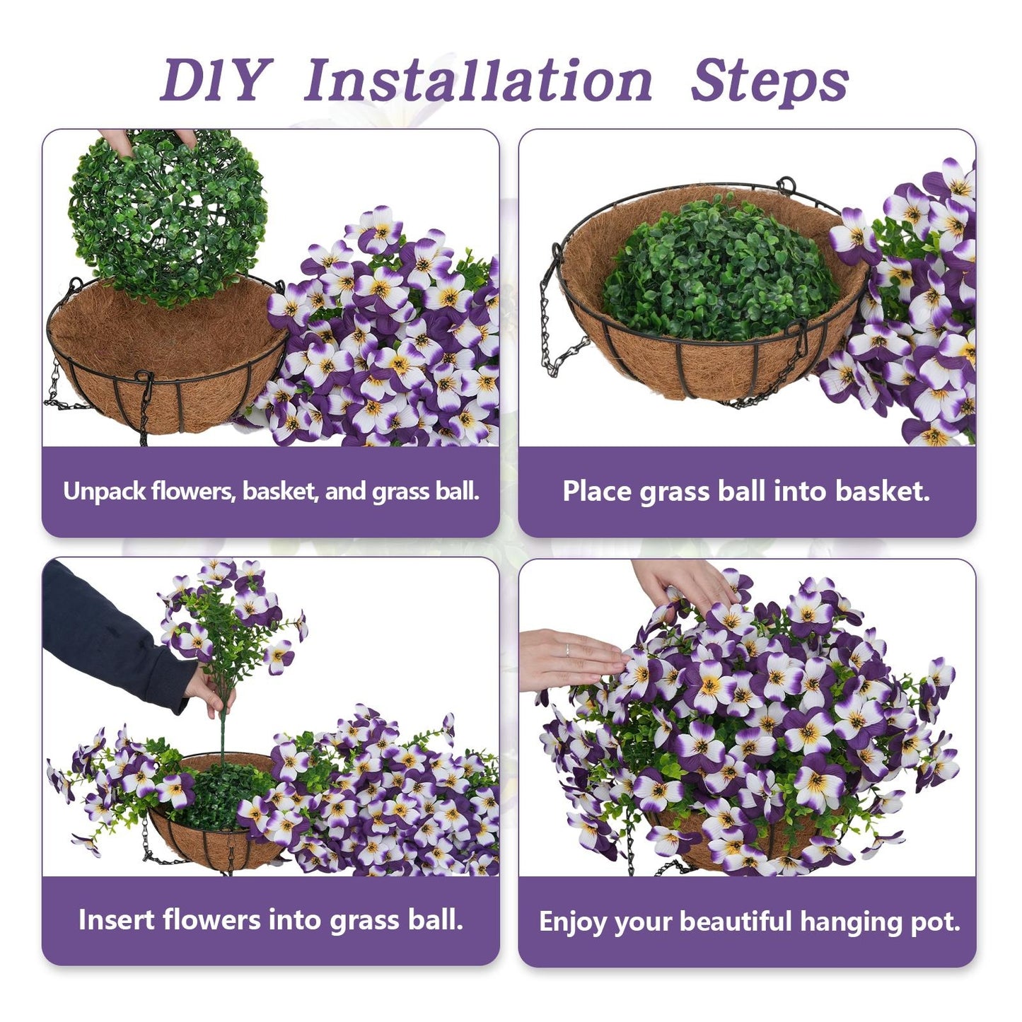 1 Faux Crepe Myrtle Hanging Baskets – UV Resistant Artificial Flower Planters with Coconut Liner & Metal Chain