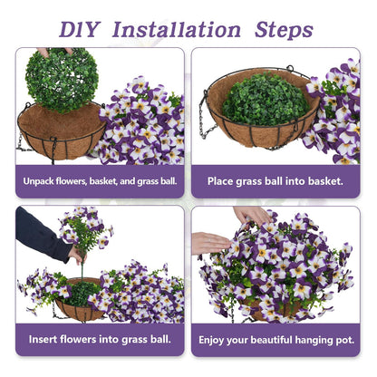1 Faux Crepe Myrtle Hanging Baskets – UV Resistant Artificial Flower Planters with Coconut Liner & Metal Chain