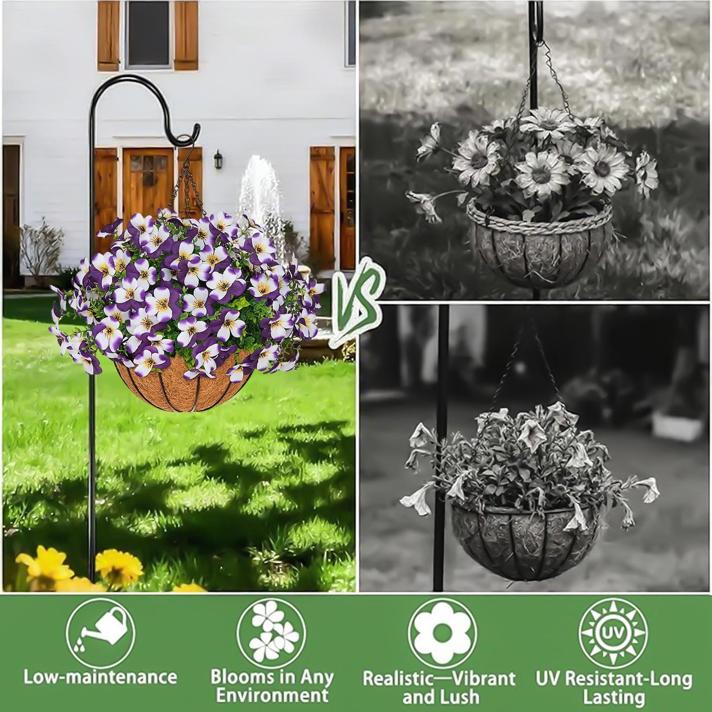 1 Faux Crepe Myrtle Hanging Baskets – UV Resistant Artificial Flower Planters with Coconut Liner & Metal Chain