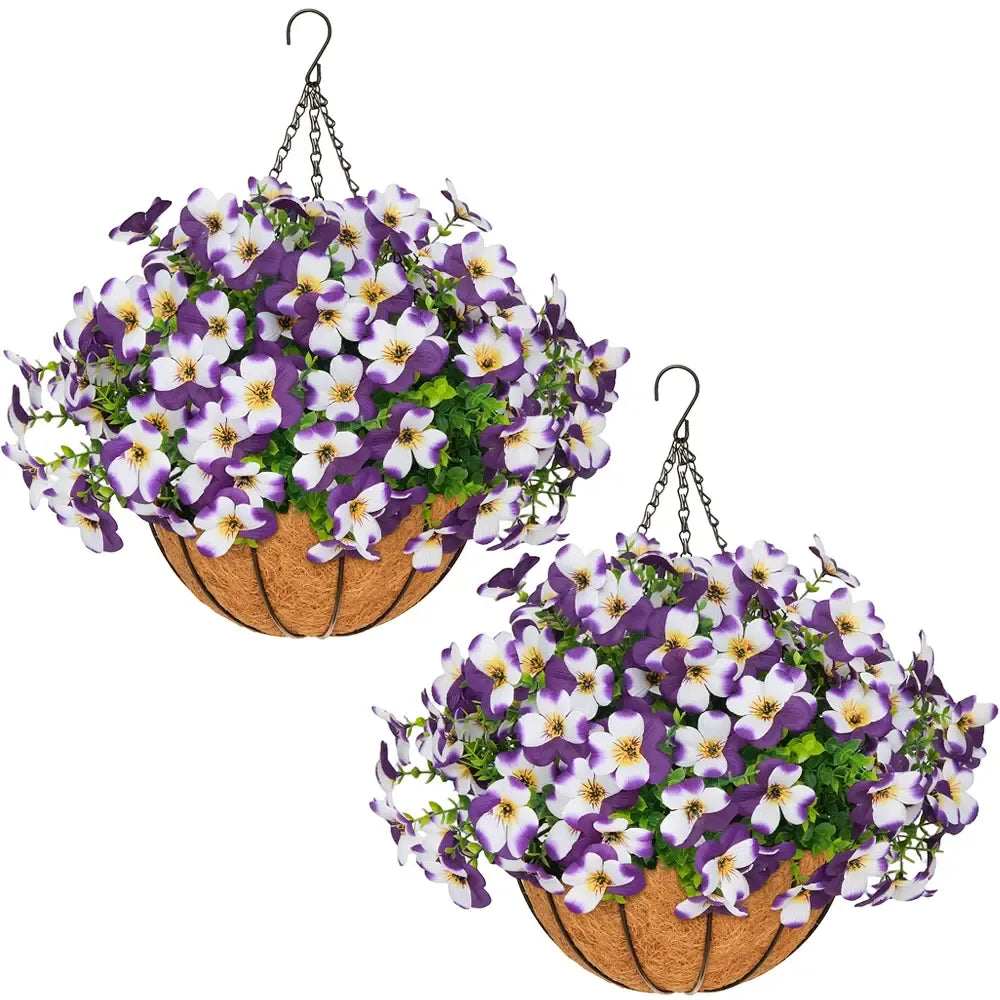 1 Faux Crepe Myrtle Hanging Baskets – UV Resistant Artificial Flower Planters with Coconut Liner & Metal Chain