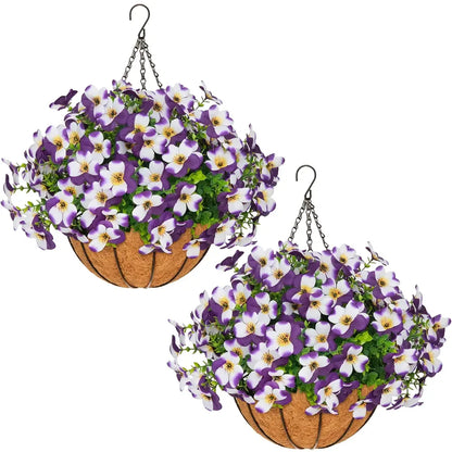 1 Faux Crepe Myrtle Hanging Baskets – UV Resistant Artificial Flower Planters with Coconut Liner & Metal Chain