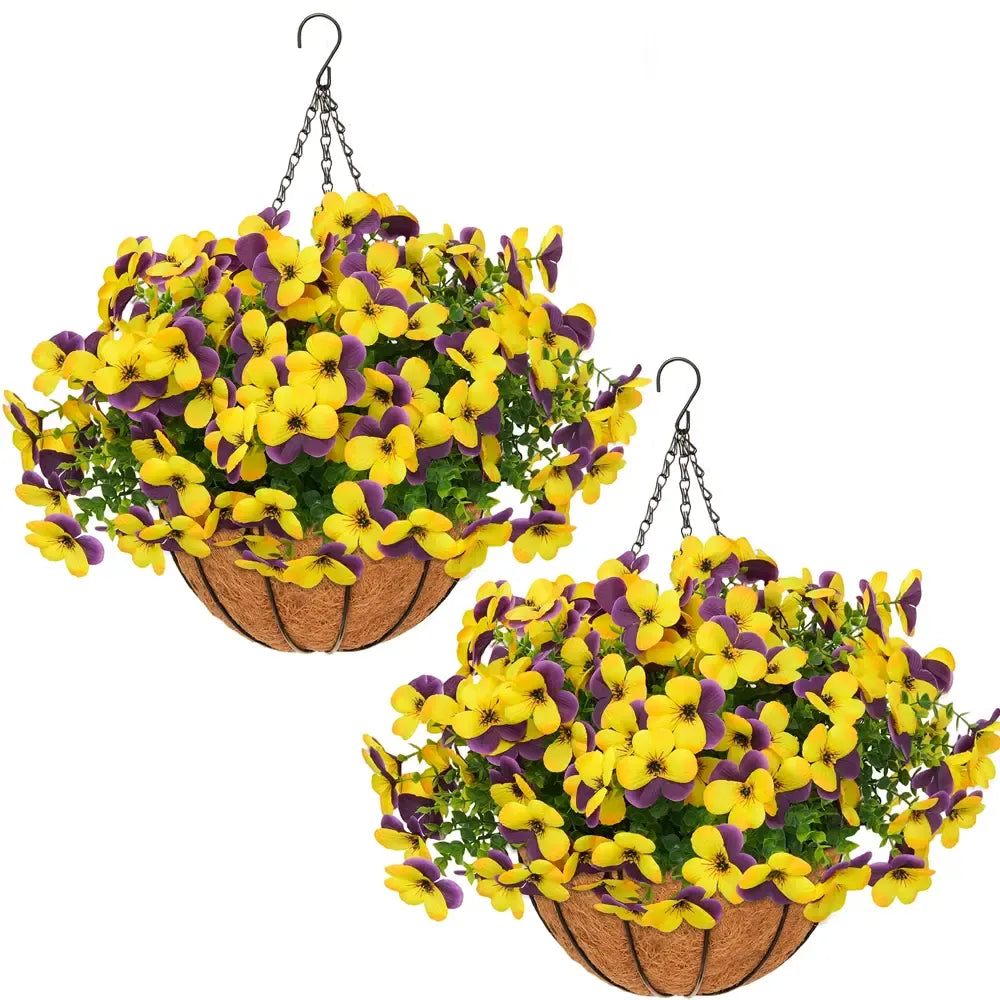 1 Faux Crepe Myrtle Hanging Baskets – UV Resistant Artificial Flower Planters with Coconut Liner & Metal Chain