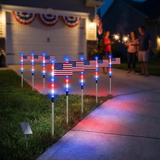 🔥MADE IN USA-8-Piece Flag Light Set🔥 – 4th of July Decorations with 8 Lighting Modes