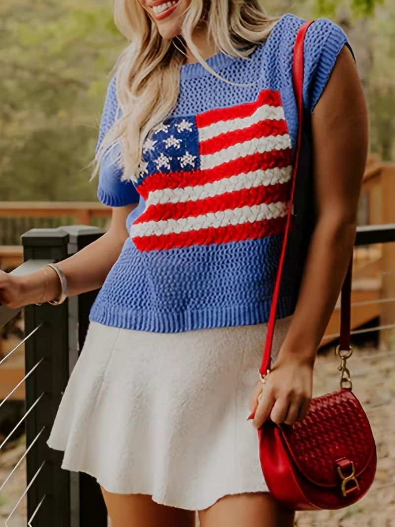 🔥🌸Cool Summer Deal 55% OFF - American Flag Graphic Sweater Top