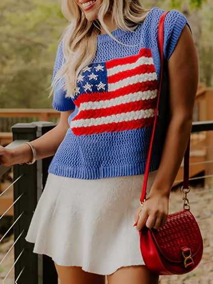 🔥🌸Cool Summer Deal 55% OFF - American Flag Graphic Sweater Top
