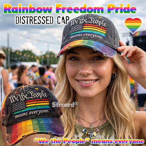 🌈Rainbow Freedom Pride Distressed Cap