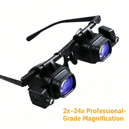 Precision LED Magnifier Glasses – Interchangeable Lenses, Dual LED, Hands-Free 💡