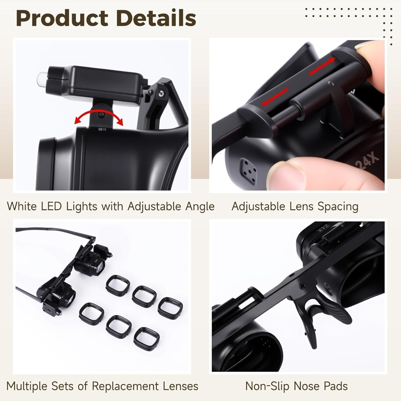 Precision LED Magnifier Glasses – Interchangeable Lenses, Dual LED, Hands-Free 💡