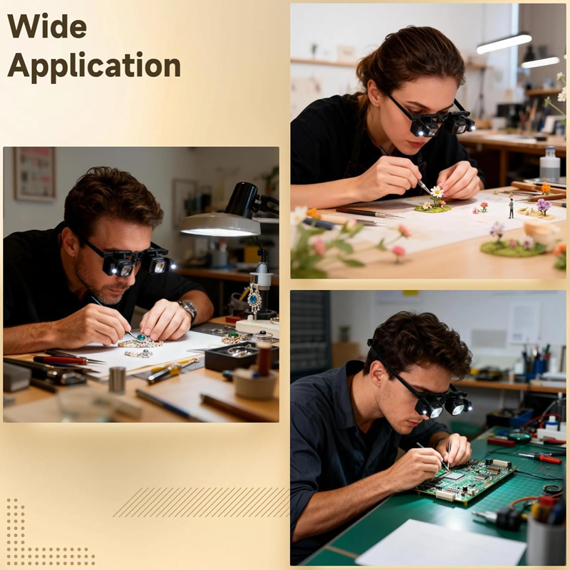 Precision LED Magnifier Glasses – Interchangeable Lenses, Dual LED, Hands-Free 💡
