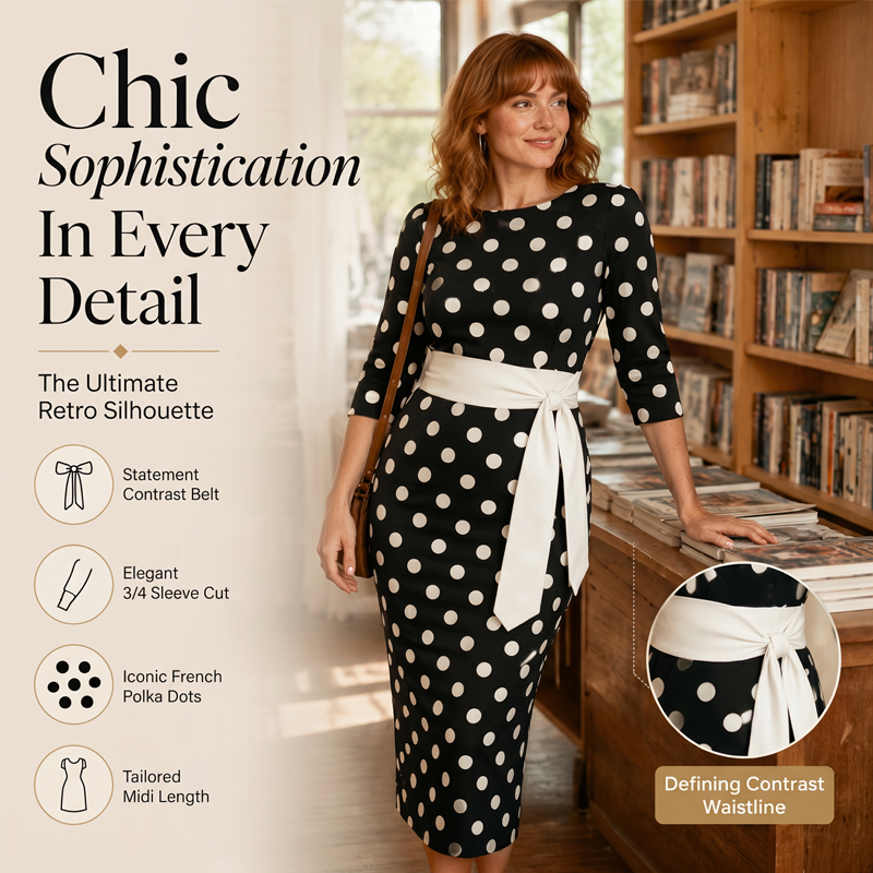 🔥 Best Seller |Women's Retro Polka Dot Midi Dress