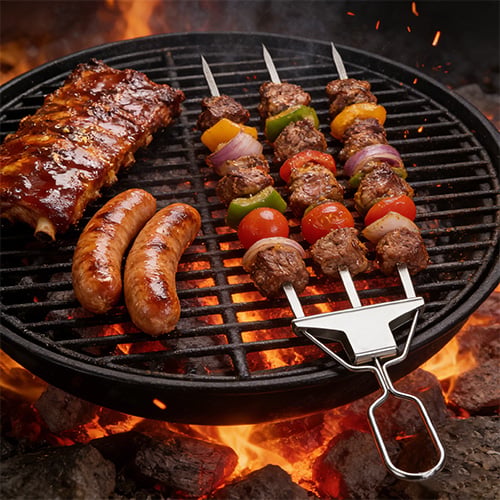 🔥3-Prong Stainless Steel BBQ Kebab Skewer
