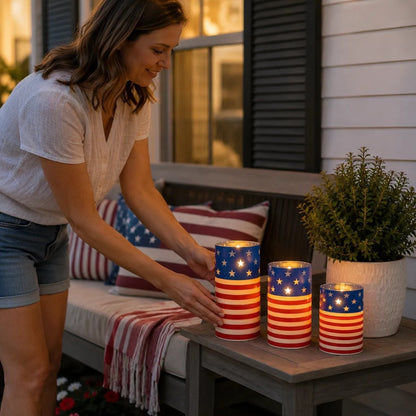🎉Patriotic-Themed Flameless LED Candle 3 Set With Remote & Timer
